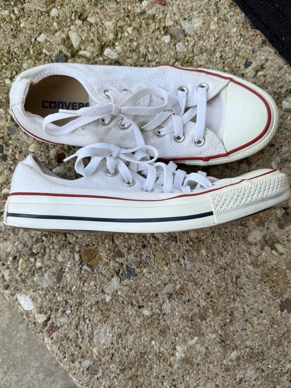 Converse White Canvas Low-Top Sneakers with Red Trim